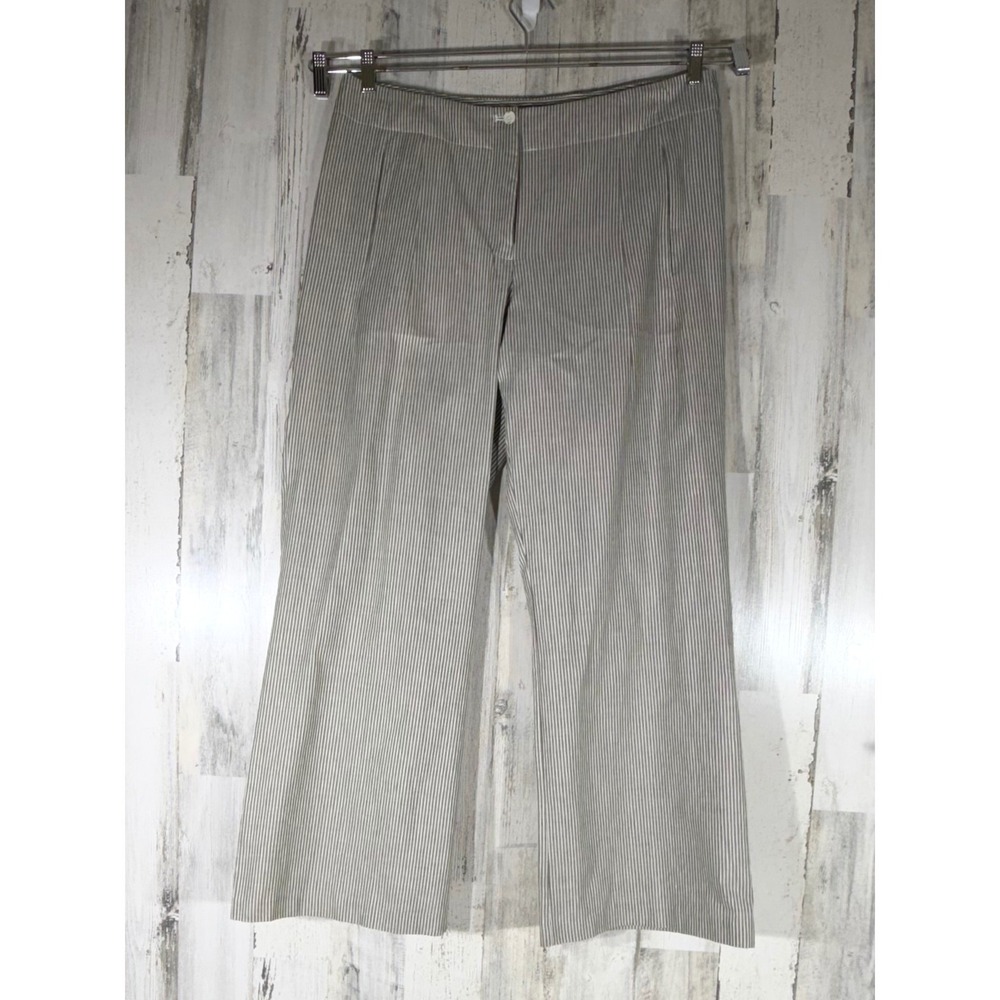 Chicos Linen Stripe Trouser Pants Size 3 (37x31) High Rise Neutral‎ Wide Leg NWT